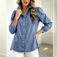 thumbnail image 3 of TGSLY Women's Ruffle Trim High Collar Denim Jacket Lightweight Button Down Puff Long Sleeve Tops Dressy Casual Solid Color Trucker Coat M, 3 of 10