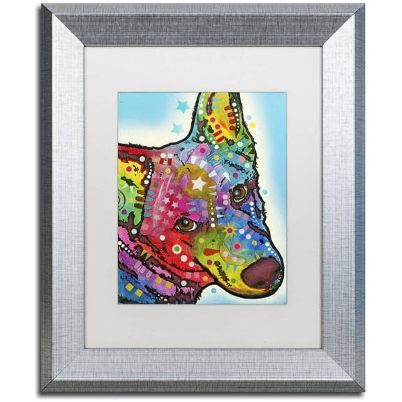 Trademark Fine Art "Aussie Sheep Dog" Canvas Art by Dean Russo, White Matte, Silver Frame