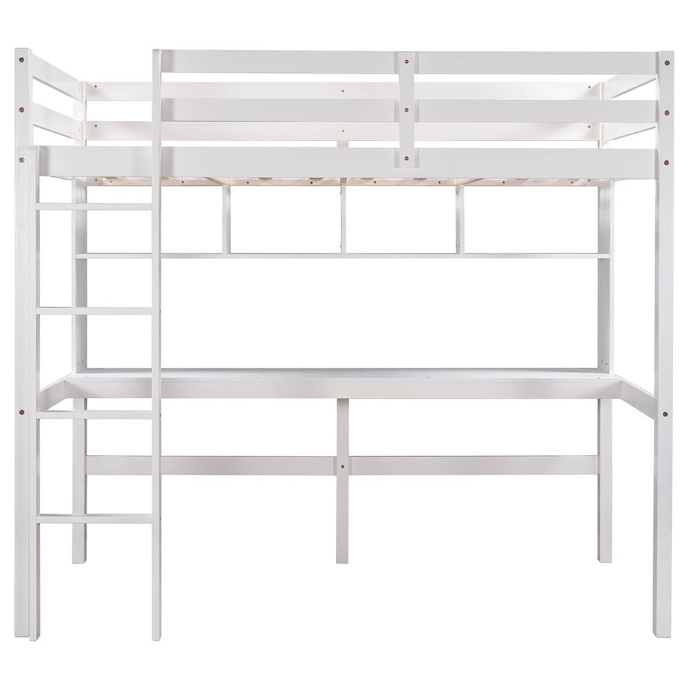 Kadyn Twin Size Loft Bed with Convenient Desk/Shelves/Ladder, White