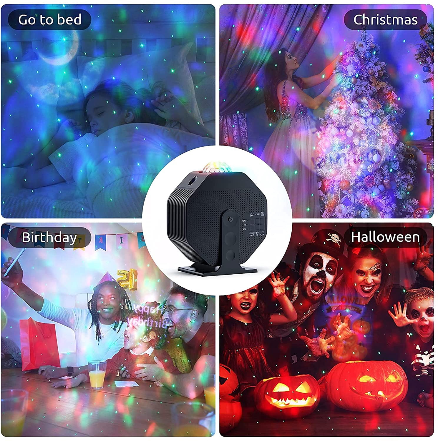 LC-dolida Starry Sky Projector with Bluetooth Speaker, Rotating Star Projector, Remote Control, Sound Activation, Timer, for Bedroom, Home Theater, Party, Christmas Gift(Black)