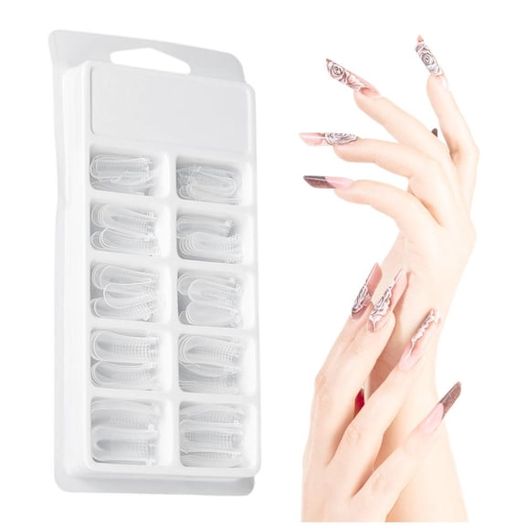 Mgaxyff 100pcs Clear Nail Form Full Cover Quick Building Gel Mold Tips Nail Extension Manicure Tool, Nail Extension,Clear Nail Form