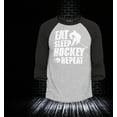thumbnail image 2 of Shop4Ever Men's Eat Sleep Hockey Repeat  Raglan Baseball Shirt X-Small Heather Grey/Black, 2 of 4