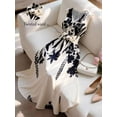 thumbnail image 6 of Women's Sleeveless V-Neck Waist-Twist Floral Midi Dress, Black & White Print, Flared Summer Dress, 6 of 6