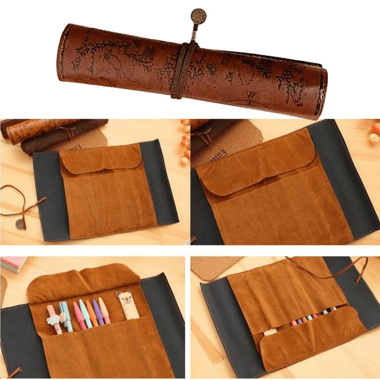 Pencil Roll Up Case Pencil Wrap Case Roll up Pouch Pen Wrap Organizer Roll  Up Pencil Holder Charcoal Pencils Rolling Pouch for Painter Artist - Dark
