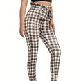 thumbnail image 3 of QATAINLAV Pants for Women Fashion Plaid Print Yoga Pant 2024 Summer Casual High Waist Trousers Comfortable Belt Tight Ruffle Long Pants Ofertas Flash Khaki L, 3 of 5