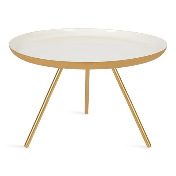 Kate and Laurel Laranya Modern Metal Coffee Table, 25 Inch Diameter, Gold and White, Living Room Table