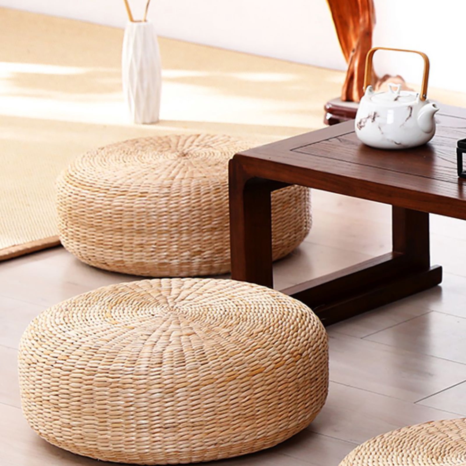 Tatami Floor Seat Cushion Handwoven Straw Pouf for Meditation