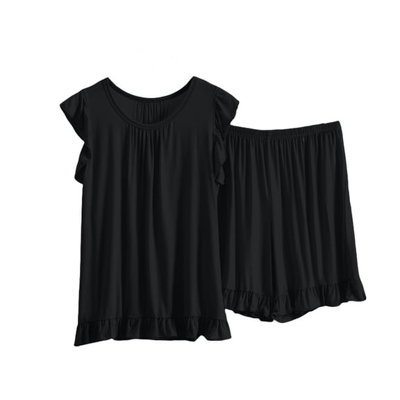 VISALY Ladies' Spring and Summer Solid Color Casual Drawstring Shorts Short Sleeve Pajamas Women'S Shorts Home Set, Pj Sets for Woman, Pajamas, XL-8XL