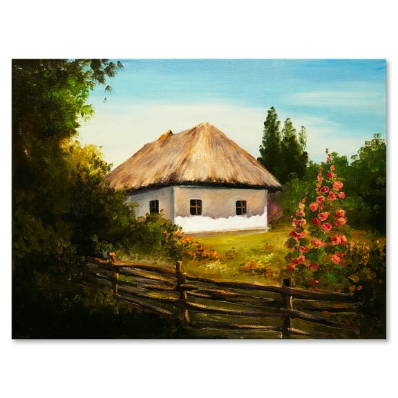 Designart ' House With Blossoming Flowers On The Mountain II ' Traditional Canvas Wall Art Print