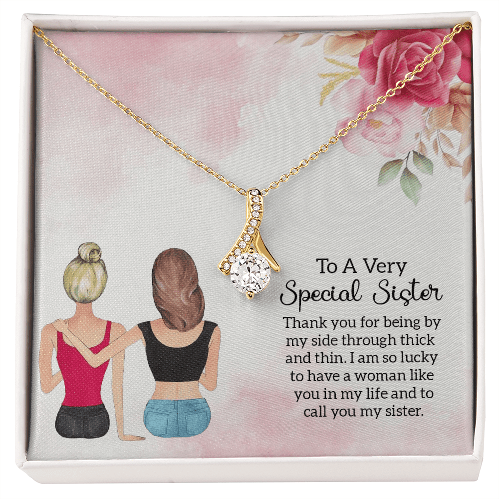 To My Sister Special Sister Alluring Ribbon Necklace Message Card