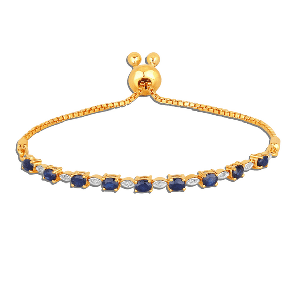 Genuine Blue Sapphire and White Diamond Bolo Bracelet