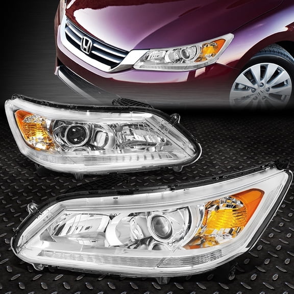 NUVISION for 13-15 Honda Accord 4Dr Chrome Housing Amber Corner Projector Headlight Lamps