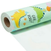 BIOBROWN Dinosaurs Wrapping PresNok Paper Roll - 17 Inches X 33 Feet (47 sq. ft. ttl.) - Happy Birthday Gifts Wrap Stone Paper for Birthday, Baby Shower, Party, Holiday, Boys Kids