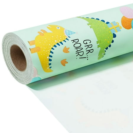 BIOBROWN Dinosaurs Wrapping PresNok Paper Roll - 17 Inches X 33 Feet (47 sq. ft. ttl.) - Happy Birthday Gifts Wrap Stone Paper for Birthday, Baby Shower, Party, Holiday, Boys Kids