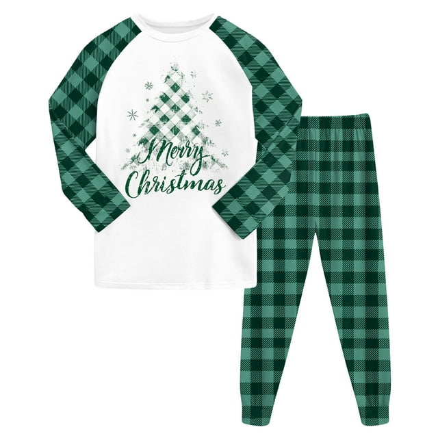 Ketyyh-chn99 Pyjama de Fête pour Garçons Ensemble Garçons et Filles Pantalon Long Coupe Régulière Manches Longues Col Rond Imprimé 3D Taille pour 8-9 Ans, Vert