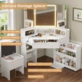 thumbnail image 2 of Toogaho Vanity Desk Set with Tri-Fold Mirror and Lights, Storage Stool, Corner Makeup Vanities with Drawers & Power Outlet, 3 Light Settings, Dimmable for Bedroom,White, 2 of 7
