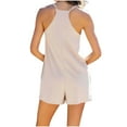 thumbnail image 4 of REALiKUN Women Summer Casual Ribbed Knit Spaghetti Strap Deep V Neck Sleeveless Pocketed Short jumpsuit Cami Romper, 4 of 8