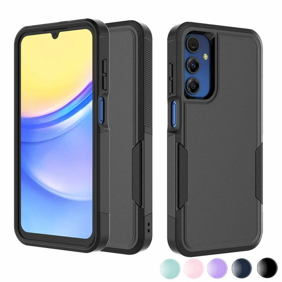 For Samsung Galaxy A03S A13 A14 A15 A16 A23 A32 A35 A53 A54 5G Case,Njjex 2 in 1 PC Phone Case ,Rubber & Rugged Shockproof Full Body Protection Case Cover-Black