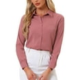 thumbnail image 1 of INSPIRE CHIC Women's Color Block Button Down Long Sleeve Work Shirt XS Dark Rose Pink, 1 of 5