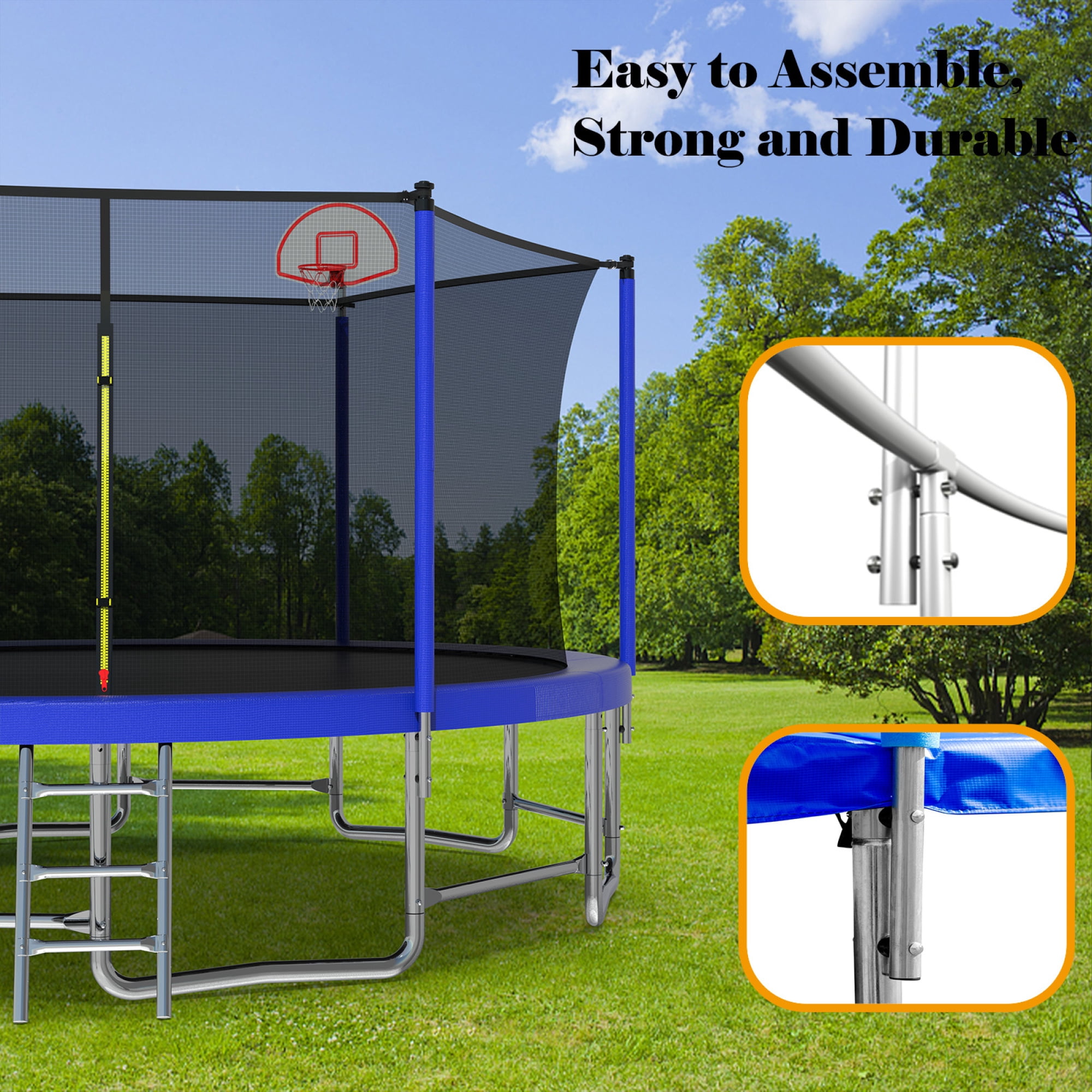 Leumius 16FT Trampoline with Basketball Hoop,Heavy-Duty Outdoor Trampoline with Enclosure Net,Upgraded Kids Recreational Trampoline for Kids and Adults,Blue