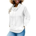 thumbnail image 2 of EchfiProm Womens Plain Sweatshirts Cowl Neck Tops Long Sleeve Fall White Loose Pullover Drawstring for Ladies, 2 of 7