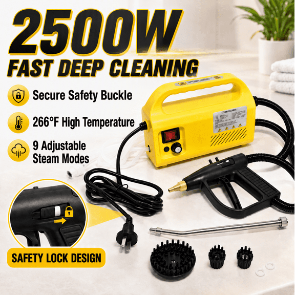 Alilyy Steam Cleaner, 2500W Handheld Steam Cleaner with 42 oz Water Tank, 9 Adjustable Steam Modes and 6 Attachments for Floors, Grout, Kitchen, Upholstery and Car