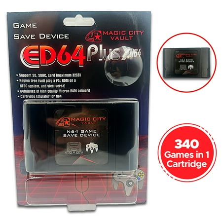 Magic City Vault ED64 Plus 340-in-1 Multi Game Card Cartridge with Game Save Device for Nintendo N64
