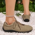 thumbnail image 6 of longantii Women's Suede Lace-Up Sneakers, Low-Top Casual Athletic Walking Shoes, Comfortable Fashion Flats for Daily Wear Khaki, 6 of 7