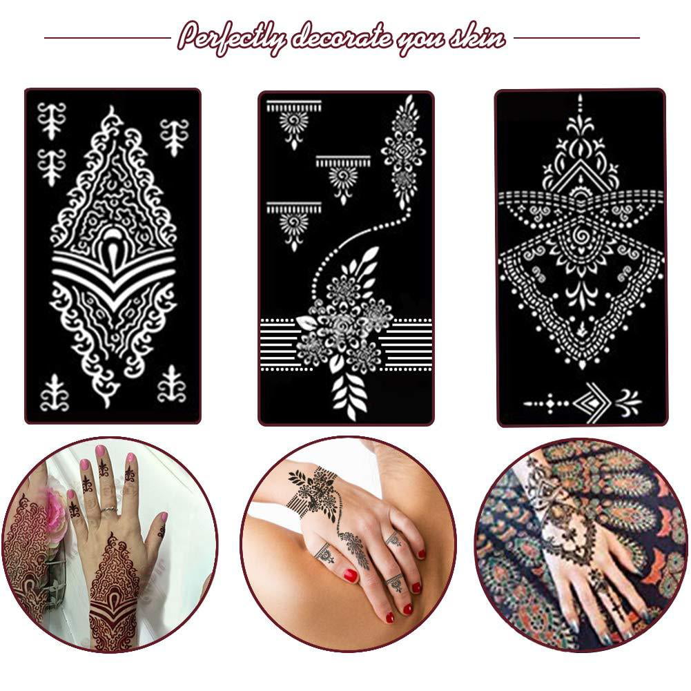 Temporary Tattoos Kit 6Pcs Semi Permanent Tattoo Paste Cones India Body DIY  Art Painting for Women Men Kids Summer Trend Freehand Plaste with 3 Colors  20Pcs Adhesive Stencil 1Pc Bottle 4Pcs Nozzles