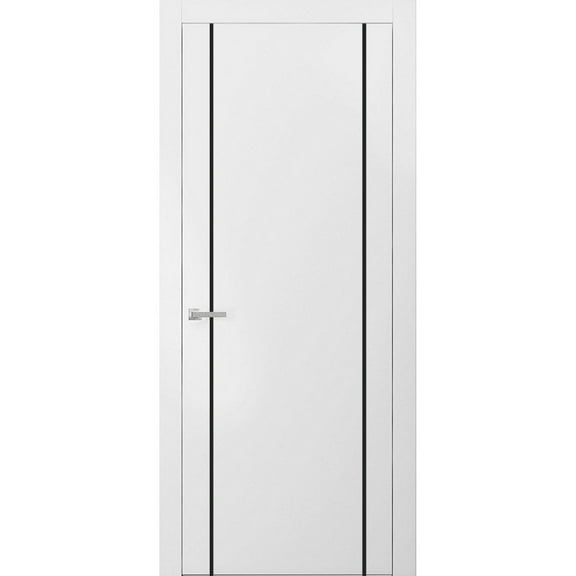 Modern Solid Interior Door with Handle | Planum 0017 White Silk | Single Regural Panel Frame Trims | Bathroom Bedroom Sturdy Doors-18" x 80"