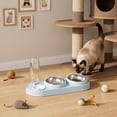thumbnail image 2 of 3 in 1 Cat Bowl,Cat Food and Water Bowl Set with Water Dispenser and Stainless Steel Bowls,Double Bowls Design,15-degree Tilted Pet Feeder,Blue, 2 of 6