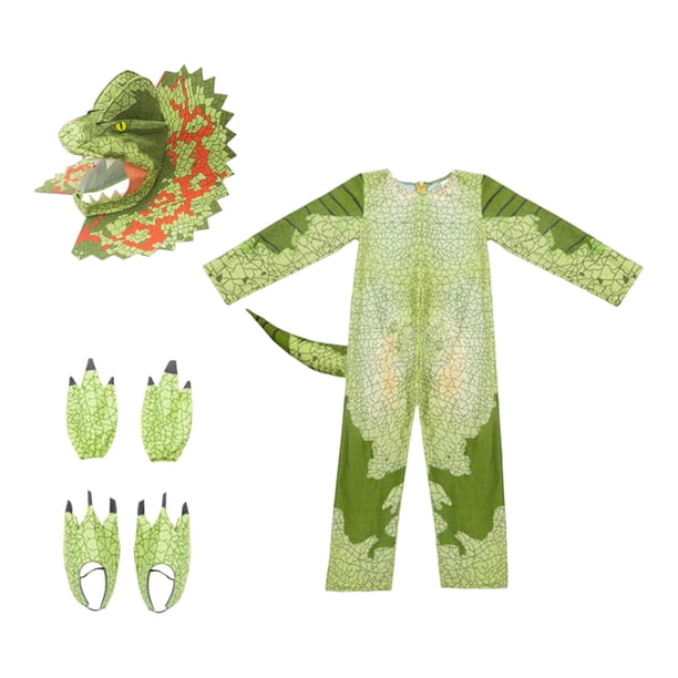 Disfraz de triceratops, casco, guantes, cubrepiés, mono de dinosaurio realista para niños M