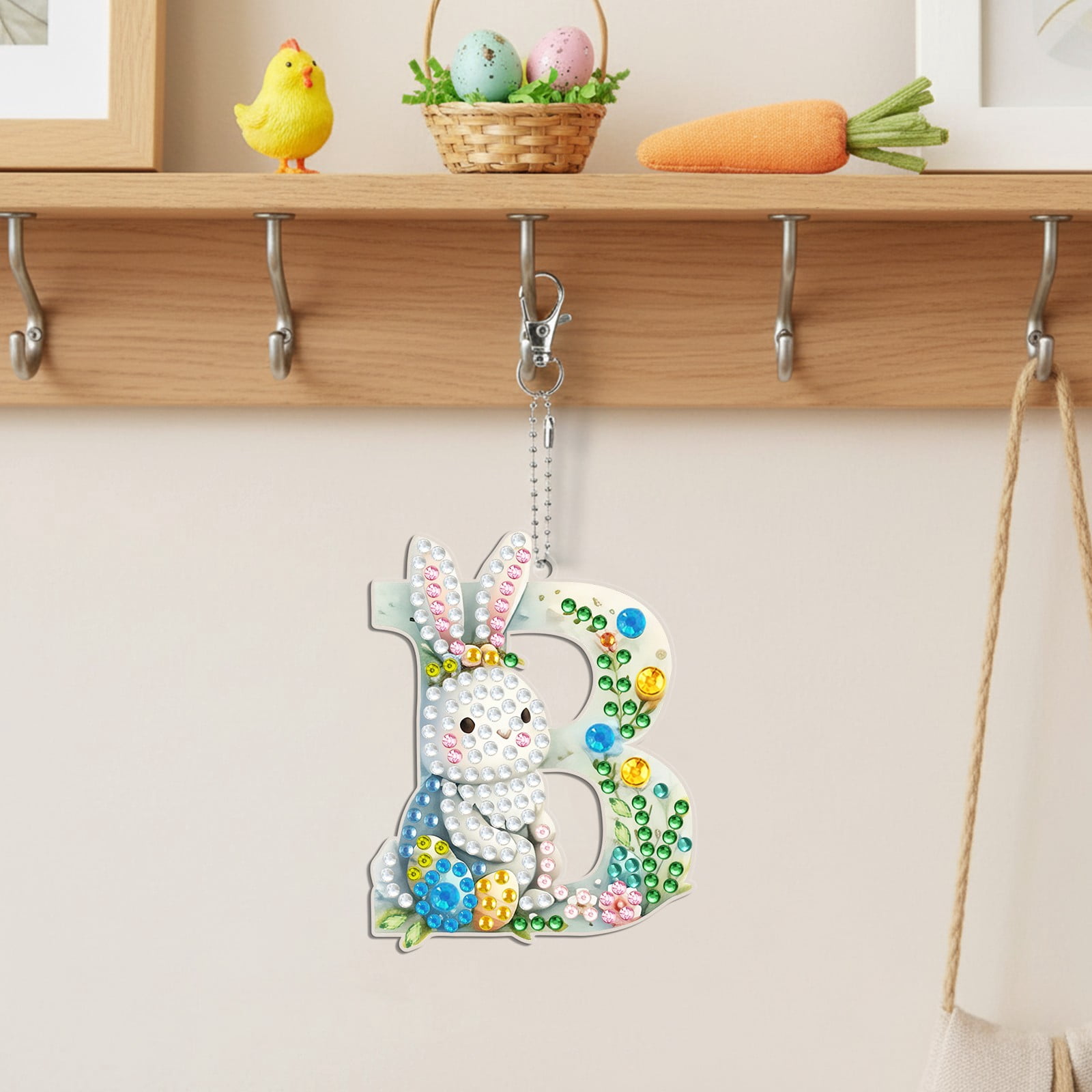 FLOPESN DIY Diamond Art Painting Easter Bunny Egg Letters Acrylic Keychain,Creative Design Double-Sided Diamond Craft For a gift to Friend Family-B