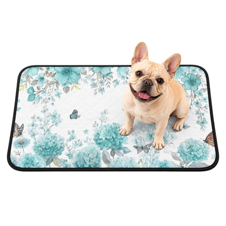 Pet Pee Pad Mat Watercolor Botanical Floral Waterproof Reusable Dog Potty Training Pad Rustic Flower Butterfly Teal Non Slip Pet Urine Mat for Indoor Potty Training Floor Protection 24x18 Inch
