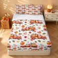 thumbnail image 2 of Homewish HFarm Truck Pumpkin Zipper Twin Comforter Sets with Fitted Sheet and 2 Pillowcases, Autumn Maple Leaf Zipper Bedding Set, White Orange, Reversible, 2 of 6