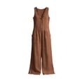thumbnail image 7 of Guluxicc Jumpsuits for Women Sleeveless Wide Leg V Neck Ruffled Linen Romper One Piece Overall Comfy Beach Vacation Clothes, 7 of 7