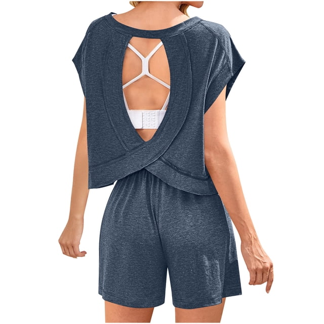 Mgmyaa Ensemble 2 Pcs pour Femmes, Tunique à Manches Courtes et Col Rond, Ensemble de Détente Athlétique