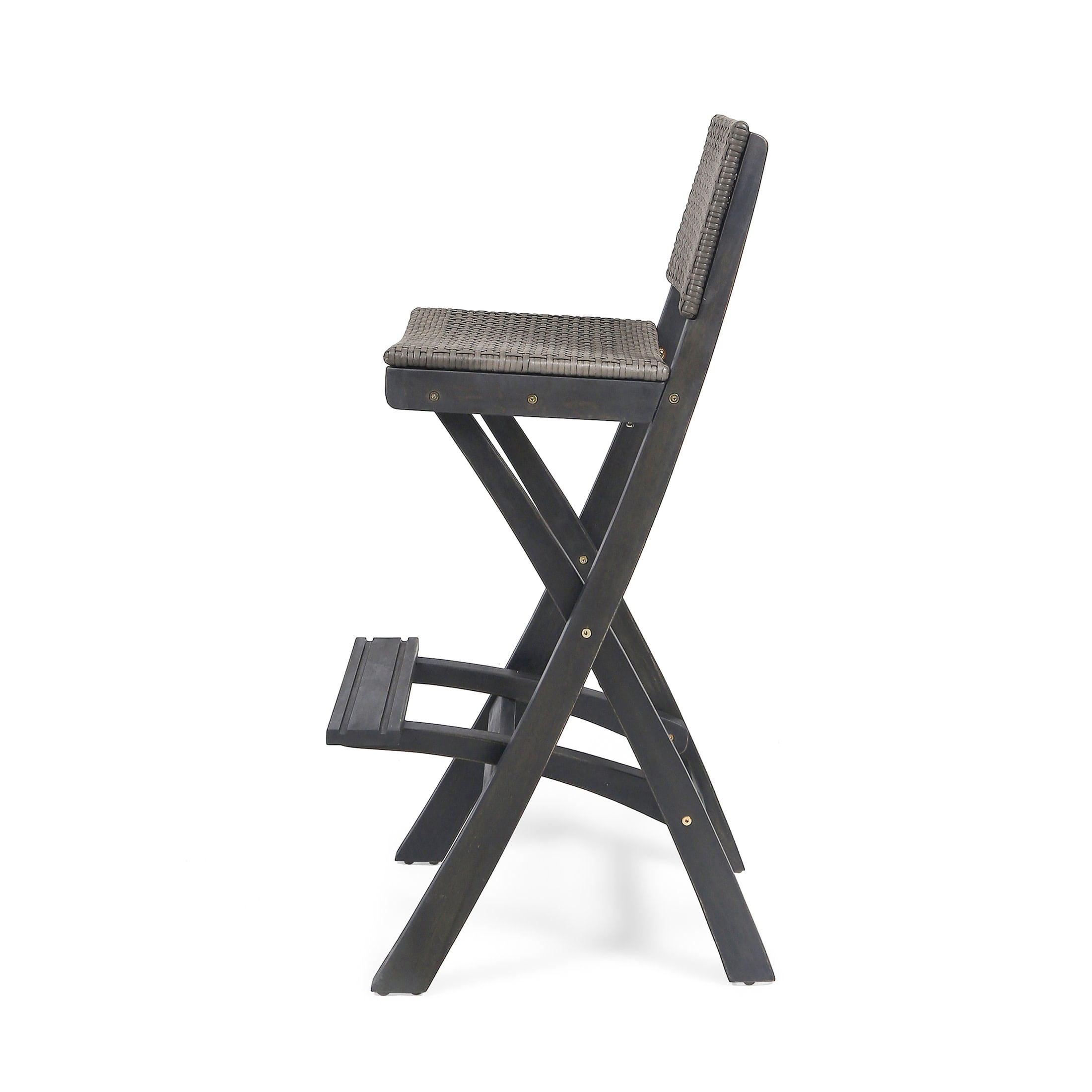 Noble House Polaris Outdoor Folding Acacia Wood Barstool in Dark Gray (Set of 4)
