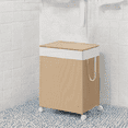 thumbnail image 5 of LEDREM 2-Section Rolling Laundry Hamper with Lid, 100L Capacity, Wheels & Removable Liner, Rattan Design, Natural Beige and Matte White, 5 of 6