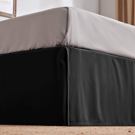 Sleep Zone Pleated Bed Skirts Queen Size, 15 inch Tailored Drop Easy Fit Bedskirt, Anti-Static, Fade Resistant (Queen, Black)