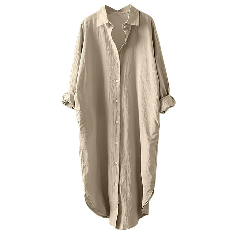 Women's Oversized Linen Shirt – Buffalo Check Boyfriend Button-Down, Long Sleeve Casual Shirt For Spring, Summer, Beach Cover-Up