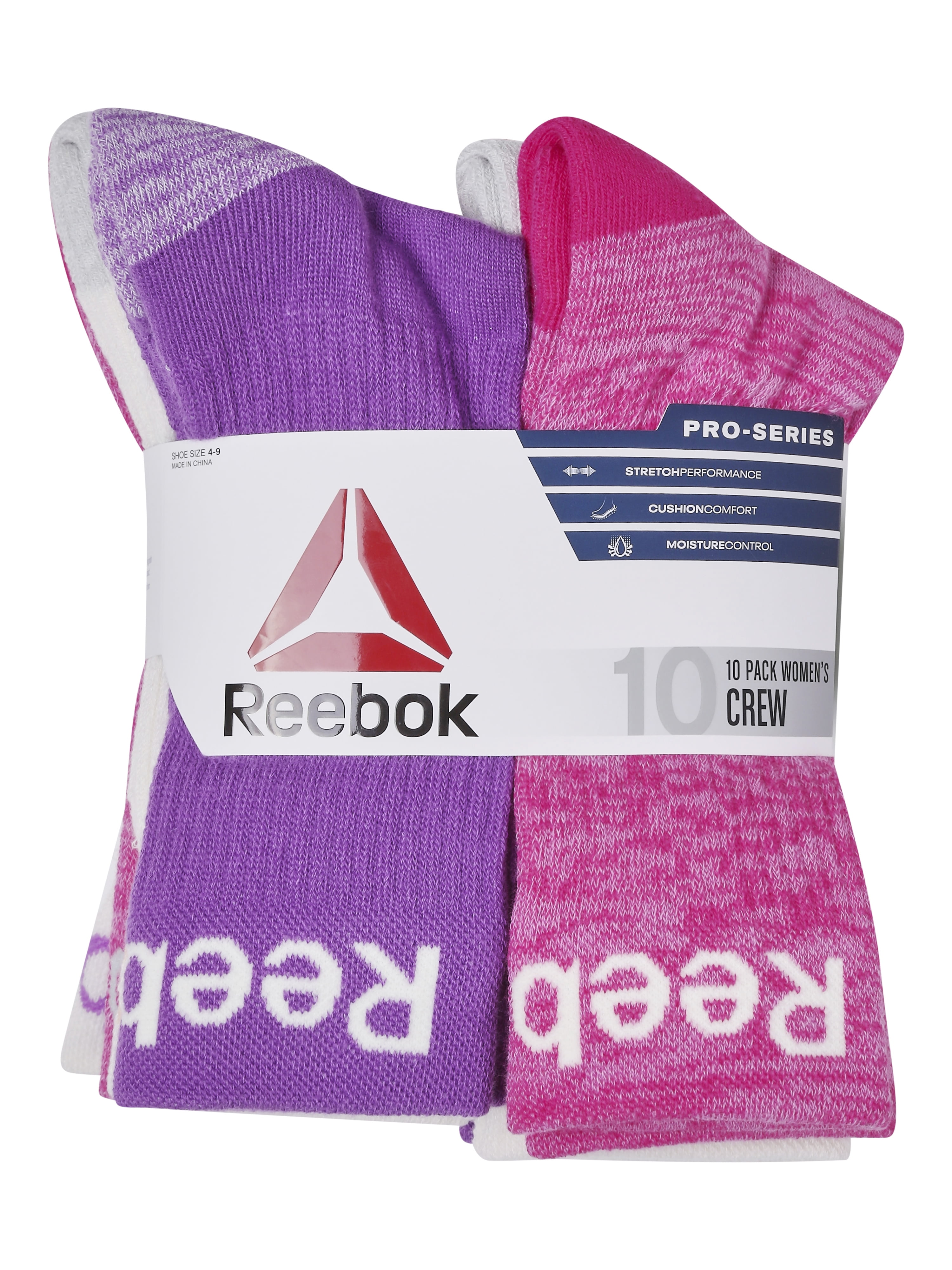 Reebok Women's Pro Series Cushioned Crew Socks, 10-Pack