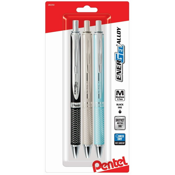 Bolígrafos de tinta de gel Pentel Energel Alloy RT de 0,7 mm, paquete de 3