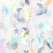 Iridescent DiscoHolographic PartyDecorations MoonStar Garland 62Ft Twinkle Little Star Hanging Neon Streamers Banner,Eid Ramadan Mubarak Decoration Birthday Wedding Baby Shower Decor