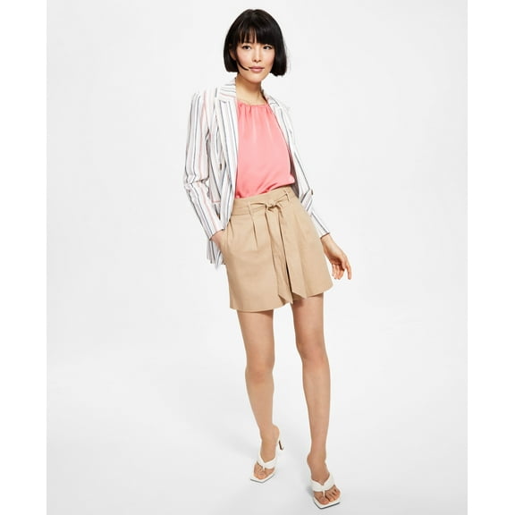 Bar III Womens Striped Faux Double Breasted Jacket Coral Rose Combo S