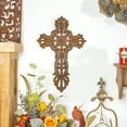thumbnail image 3 of Sungmor Cast Iron Cross Wall Decor, Pretty & Ornate Metal Cross Wall Art, Vintage Decorative Outdoor Hanging Cross, Rustic Brown Religious Wall Sculpture Farmhouse Home Decor, 3 of 7