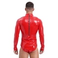 thumbnail image 2 of iEFiEL Mens Patent Leather Zipper Bodysuit Long Sleeve Bulge Pouch Shaping Catsuit Clubwear Red XL, 2 of 7