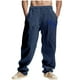 thumbnail image 2 of Pantalones largos para hombre, color liso, holgados, informales, con estampado de lino, bolsillos, cordón ajustable, cintura elástica, de poliéster., 2 of 9