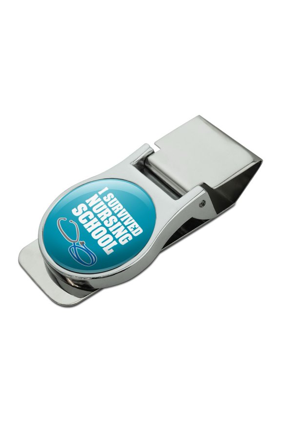 I Survived Nursing School Stethoscope RN Satin Chrome Plated Metal Money Clip