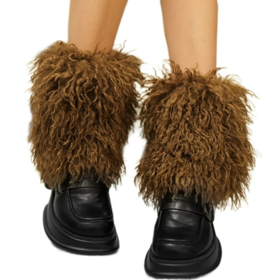 Women Furry Plush Short Leg Warmers for Winter Warmth Elegant Boot Cuffs Toppers Solid Color Fuzzy Footless Calf Socks